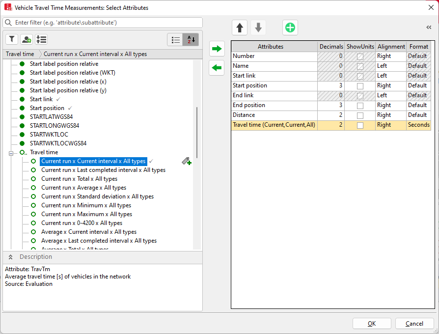 Selecting attributes and subattributes for columns of a list